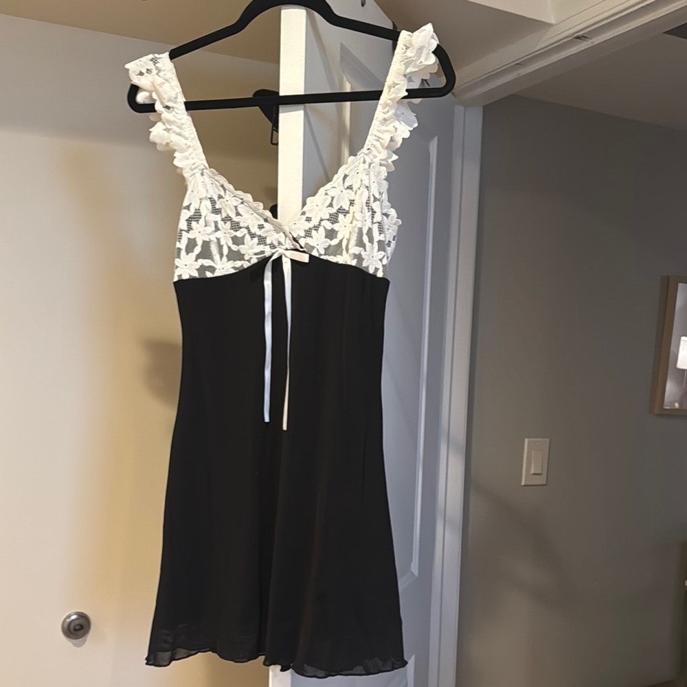 Black and White Lace Slip Dress - Size S/M